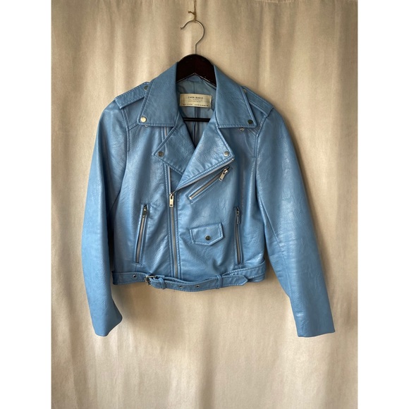 Zara Pale Blue Faux Leather Jacket - Picture 10 of 10